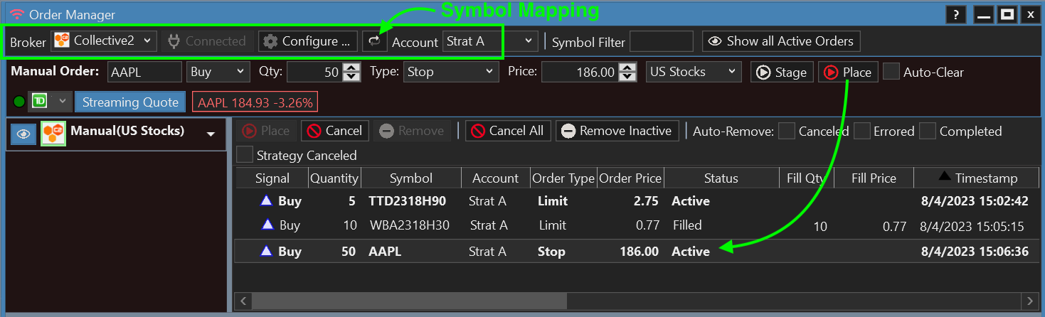 Visual and discretionary traders can trade at C2 with streaming chart Trade buttons or Tradable Trendlines