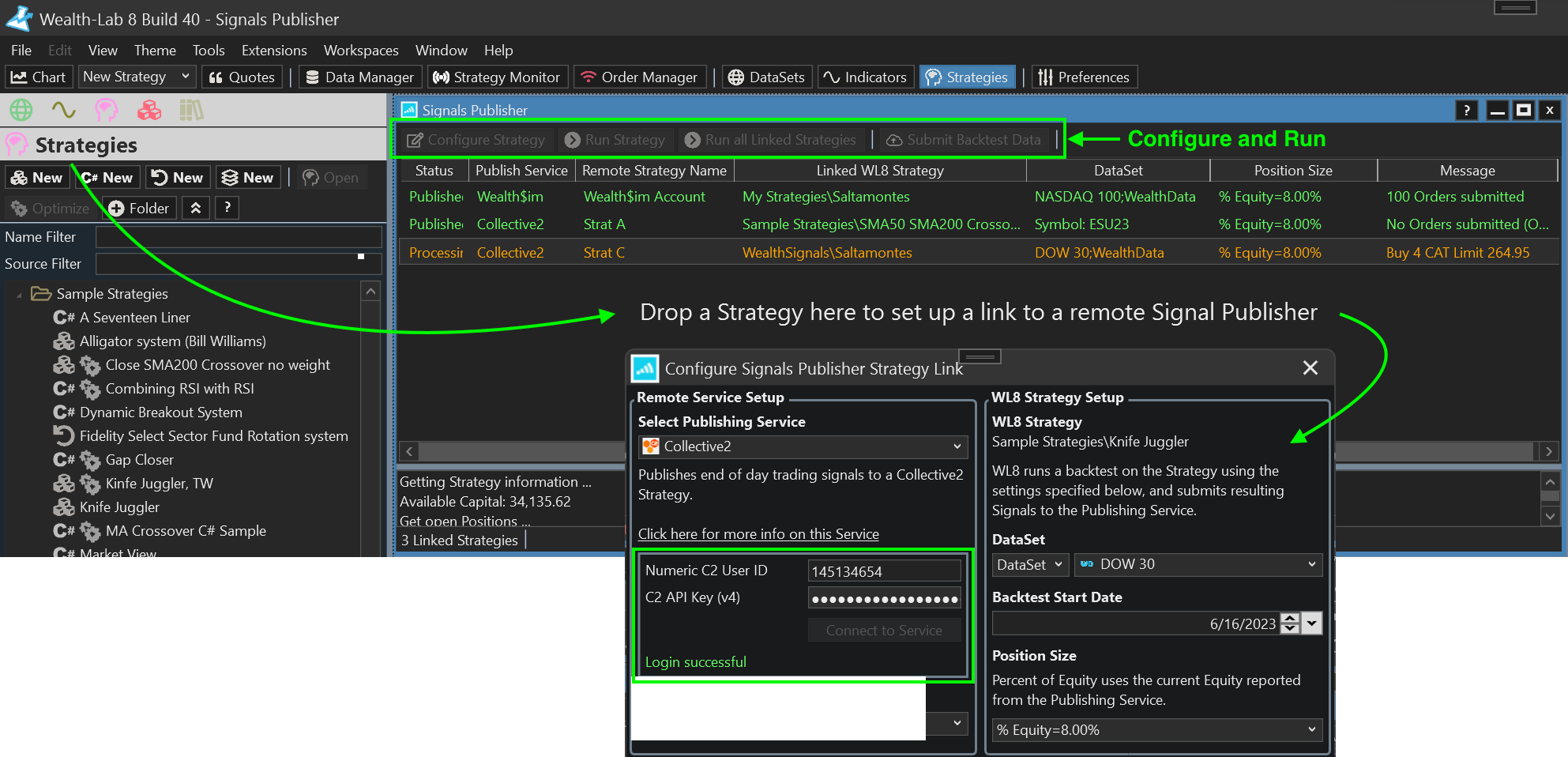 WealthLab's Signal Publisher automates sending EOD signals to C2