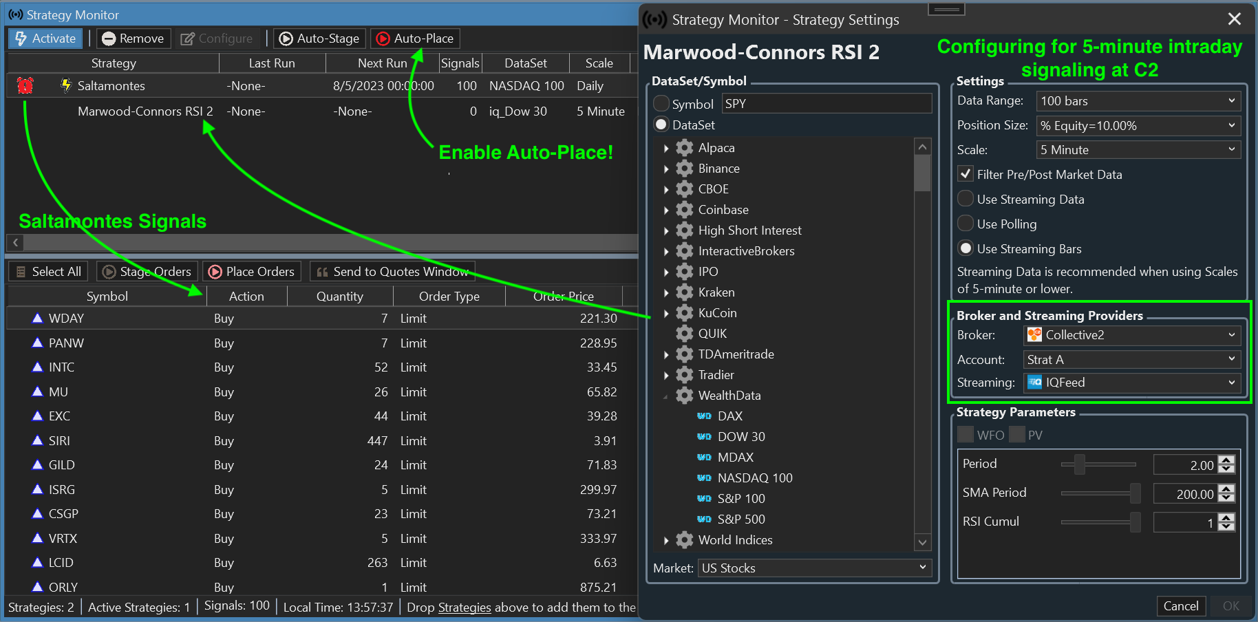 Visual and discretionary traders can trade at C2 with streaming chart Trade buttons or Tradable Trendlines